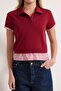 Bordo Regular/Normal Kalıp Polo Yaka Dokuma Detaylı Tok %100 Pamuk Örme Bluz TWOSS26BZ00263 - 3