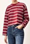 Wardrobe Essentials-Bordo Çizgili Relaxed/Rahat Kalıp Örme T-Shirt TWOSS26TS00019 - 3