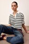 Wardrobe Essentials-Ekru Striped Regular Fit Short Sleeve Tok 100% Cotton Knitted T-Shirt Twoss26Ts00027