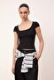 Wardrobe Essentials-Wardrope Essentials Black Fitted Short Sleeve Crop Stretchy Knitted Blouse Twoss26Bz00155 - 2