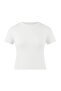 Beyaz Esnek Fitted Basic Bisiklet Yaka Kısa Boy Büyük Beden T-shirt TBBSS26BF00006 - 4