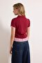 Bordo Regular/Normal Kalıp Polo Yaka Dokuma Detaylı Tok %100 Pamuk Örme Bluz TWOSS26BZ00263 - 4