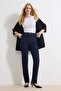 Koyu Mavi Yüksek Bel Az Esnek Straight Düz Kesim Slim Jeans TWOSS26JE00102 - 2