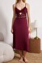 Bordo Dantel Detaylı Viskon Örme Gecelik THMSS26GC00002 - 3