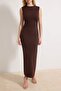 Kahverengi Bodycon Aksesuar Detaylı Kolsuz Paper Touch Maxi Örme Elbise TWOSS26EL00242 - 4