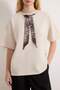 Taş Oversize/Geniş Kalıp Fular Detaylı Uzun 30/2 Penye Süprem Örme T-Shirt TWOSS26TS00057 - 3