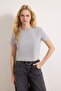 Gri Melanj-Siyah 2'li Paket %100 Pamuk Crop Bisiklet Yaka Örme T-Shirt TWOSS20TS1480 - 2