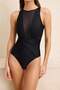 Siyah Halter Yaka Kaplı Mesh Detaylı Regular Mayo TBESS26MA00027 - 4