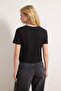 Gri Melanj-Siyah 2'li Paket %100 Pamuk Crop Bisiklet Yaka Örme T-Shirt TWOSS20TS1480 - 7