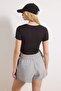 Siyah Büzgülü Bağlama Detaylı Micro Kumaş Örme Spor T-Shirt THMSS26TS00003 - 5