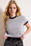 Gri Melanj-Siyah 2'li Paket %100 Pamuk Crop Bisiklet Yaka Örme T-Shirt TWOSS20TS1480 - 8