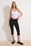 Siyah Kapri Boy Fırçalı Soft Kumaş Kruvaze Bel Örme Spor Tayt THMSS26TY00004 - 7