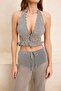 Striped Knitted Backless Halter Beach Blouse Trousers Set Tbess26Au00007 - 5