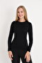 Women's Black Long Sleeve Crew Neck Basic Body Slim Fit Lycra Flexible Viscose Daily Blouse - 4