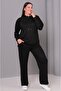 Women's Plus Size Black, Stone Detailed, Hooded Tracksuit Set 65N39139 - 4