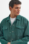 Men's Relax Fit Relaxed Cut Double Pocket Knitted Green Apache Collar Shirt - 2