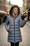Women's Grey Long, Hooded Light Puffer Coat – Fur, Zipper, Winter - 7