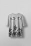 Men's Oversize Ethnic Pattern Printed Washable T-Shirt Gray