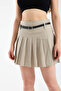 Women's Cream Pleated Belt Detailed Shorts Skirt - 3