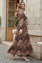 Patterned Belted Dress Brown 4830 - 2