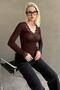 Brown V-Neck Sheer Lace Women’s Blouse MG2662 - 6