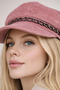 Women's Cap Hat with Chain Detail Pink - Velvet Brimmed Captain Style - 7