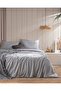 Melicia Double Cotton Pcs Striped Satin Bed Sheet Pcs Duvet Cover Set - Gray