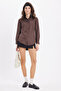 Women's Slim Fit slim fit body fitting long sleeve brown basic shirt with hidden button detail - 5
