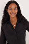 Women's Slim Fit Slim Cut Body-Hugging Long Sleeve Hidden Button Detail Black Basic Shirt - 2
