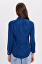 Women's Slim Fit Slim-Fitting Long-Sleeved Basic Shirt with Hidden Button Detail in Navy Blue - 8