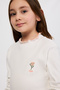 Girl's Ecru T-Shirt with Embroidered Long Sleeves and Stitched Collar and Cuffs - 2