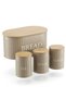 Set of 4 Wooden-Lid Metal Bread Bins, Tea, Coffee, Sugar Organizer Brown - 3