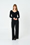 Women's Black Striped Double Pleated Trousers - 3