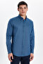 Men's Slim Fit Slim Fit Long Sleeve Cotton Oxford Texture Navy Blue Buttoned Lapel Shirt