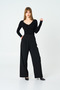 Women's Black Striped Double Pleated Trousers