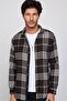 Slim Fit Long Sleeve Slim Fit Covered Double Pocket Checked Winter Lumberjack Men's Shirt
