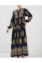 2423 Authentic Patterned Hijab Dress - Navy Blue 2 - 4