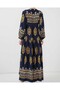 2423 Authentic Patterned Hijab Dress - Navy Blue 2 - 6