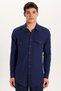 Men's Slim Fit Slim Fit Long Sleeve 100% Cotton Linen Texture Double Pocket Sports Lapel Navy Blue Shirt - 4
