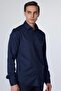 Slim Fit Long Sleeve Slim Fit Fleto Single Pocket Dobby Cotton Navy Blue Men's Shirt - 2
