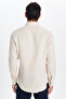 Men's Slim Fit Slim Fit Long Sleeve Cotton Oxford Texture Easy Ironing Beige Button Lapel Shirt - 5