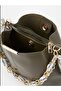 Women's Khaki Green Scarf and Chain Accessory Soft Leather 3-Compartment Handbag and Shoulder Bag - 3