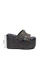 Women's Straw Knitted Buckle High Platform Heeled Slippers 2225 - 4