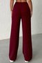 Women's Viva Burgundy Stone Modal Fabric Wide Leg Lace-Up High Waist Trousers - 7
