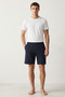Cotton Men's Shorts Pajama Bottoms Navy Blue Pocketed Thin Compact Combed Single Jersey Flexible Comfortable Fit Elastic Anti-Sweat Lycra Home Shorts - 2
