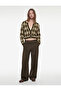 Buttoned Long Sleeve Crew Neck Diamond Pattern Knitwear Cardigan - 2
