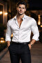 Men's White Long Sleeve Slim Fit Cotton Satin Special Edition Premium Quality Shirt