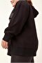 Women's Plus Size Leather Pocket Detailed Stone Embellished Black Sweatshirt - 5