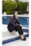 Lamis Women's Fully Covered Patterned Hijab Swimsuit Set of 4 with Bonnet and Bag - 3