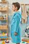 Children's Bathrobe Cotton Pcs Hooded Turquoise 13-18 Years Unisex-Girl-Boy Belt Pcs Dolphin Embroidery Youth Bathrobe - 3